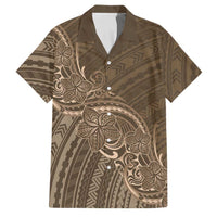 Brown Polynesia Plumeria Tattoo Family Matching Summer Maxi Dress and Hawaiian Shirt LT14 Dad's Shirt - Short Sleeve Brown - Polynesian Pride