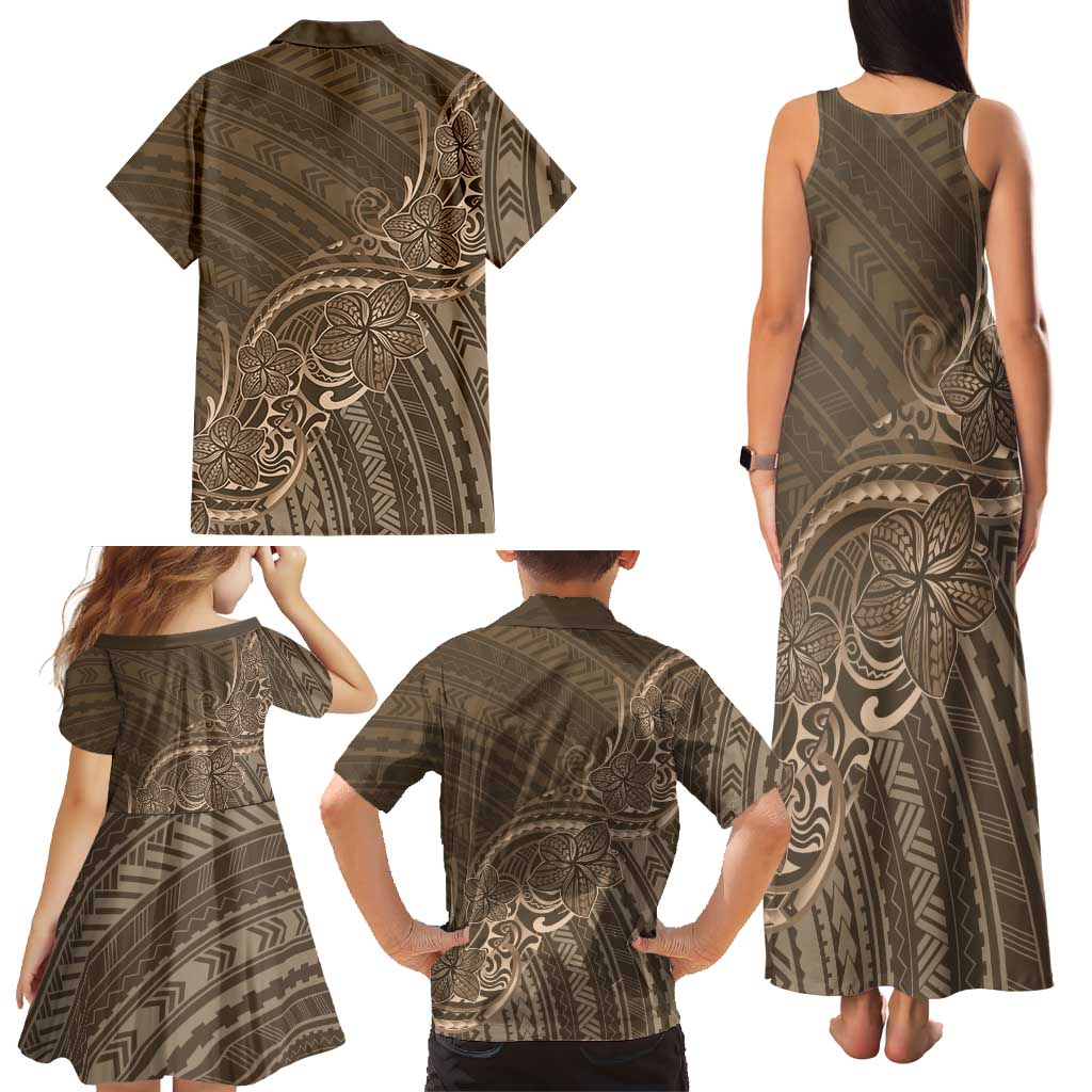 Brown Polynesia Plumeria Tattoo Family Matching Tank Maxi Dress and Hawaiian Shirt LT14 - Polynesian Pride