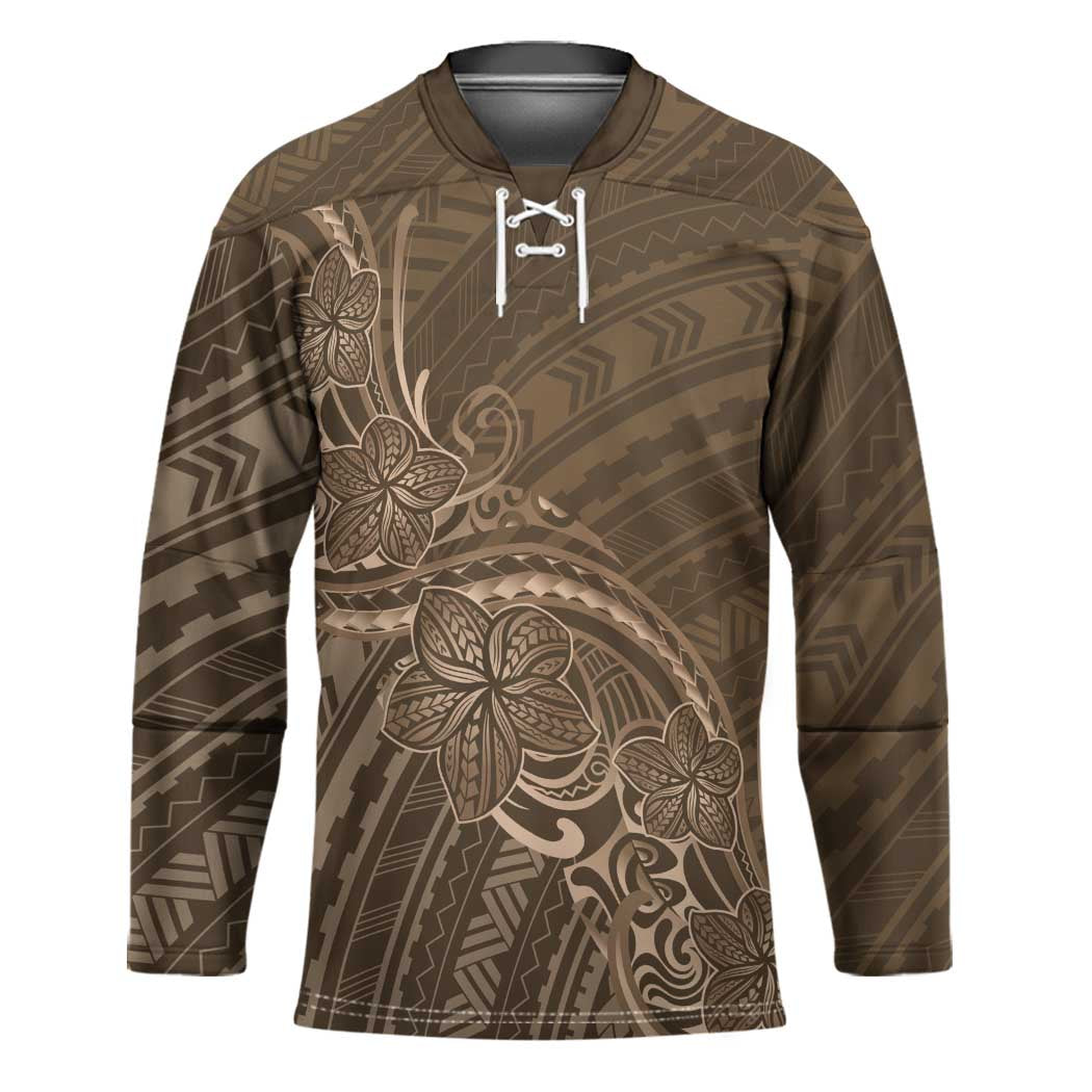 Brown Polynesia Plumeria Tattoo Hockey Jersey LT14 Unisex Brown - Polynesian Pride