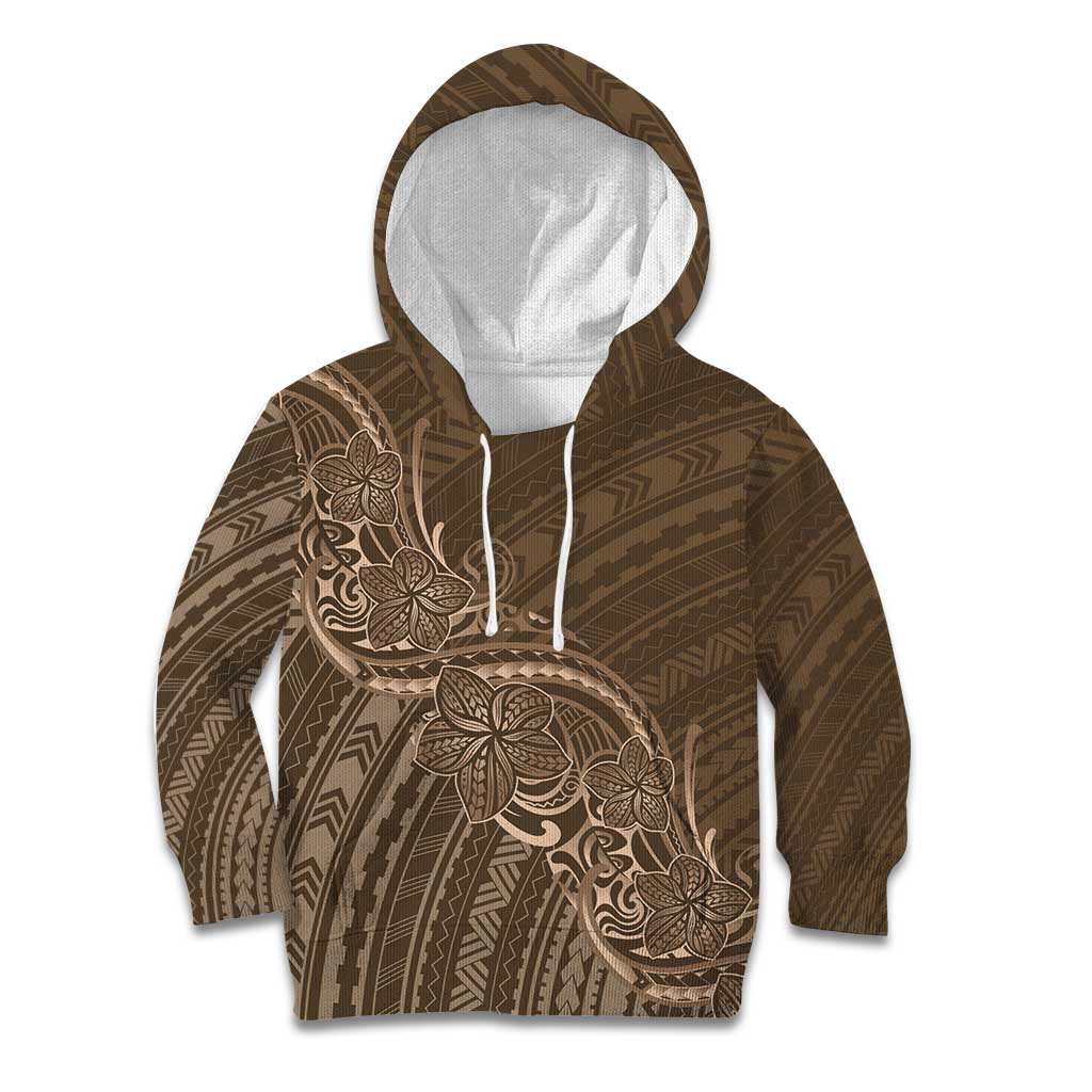 Brown Polynesia Plumeria Tattoo Kid Hoodie LT14 Hoodie Brown - Polynesian Pride