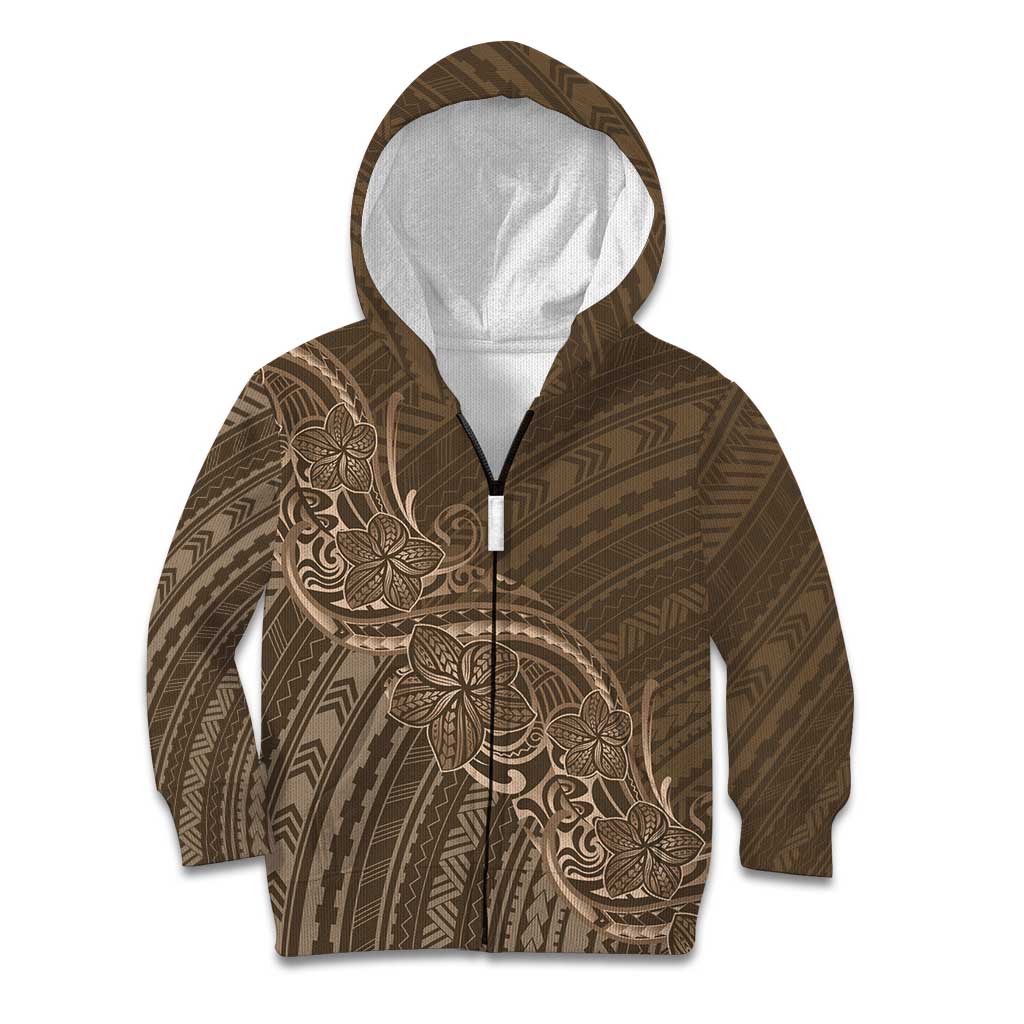 Brown Polynesia Plumeria Tattoo Kid Hoodie LT14 Zip Hoodie Brown - Polynesian Pride