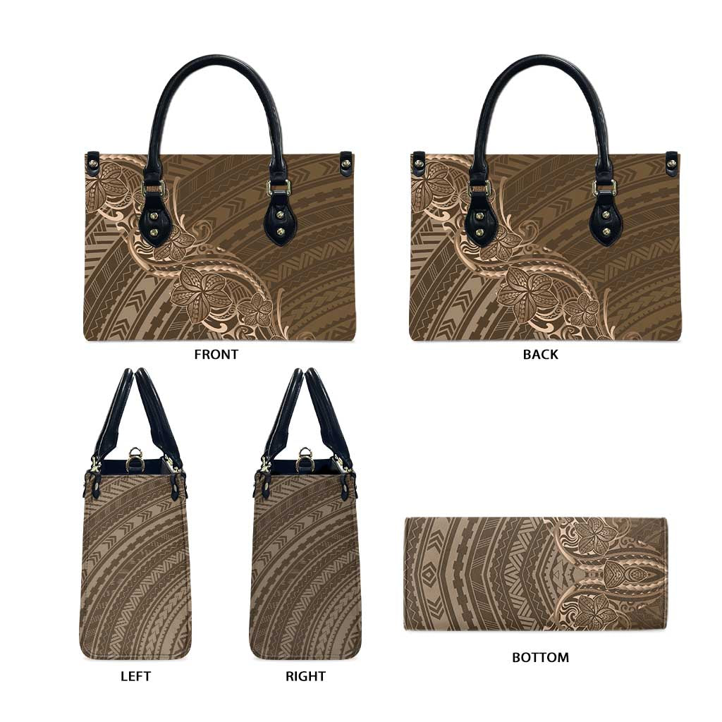 Brown Polynesia Plumeria Tattoo Leather Bag