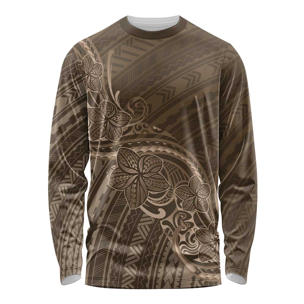 Brown Polynesia Plumeria Tattoo Long Sleeve Shirt