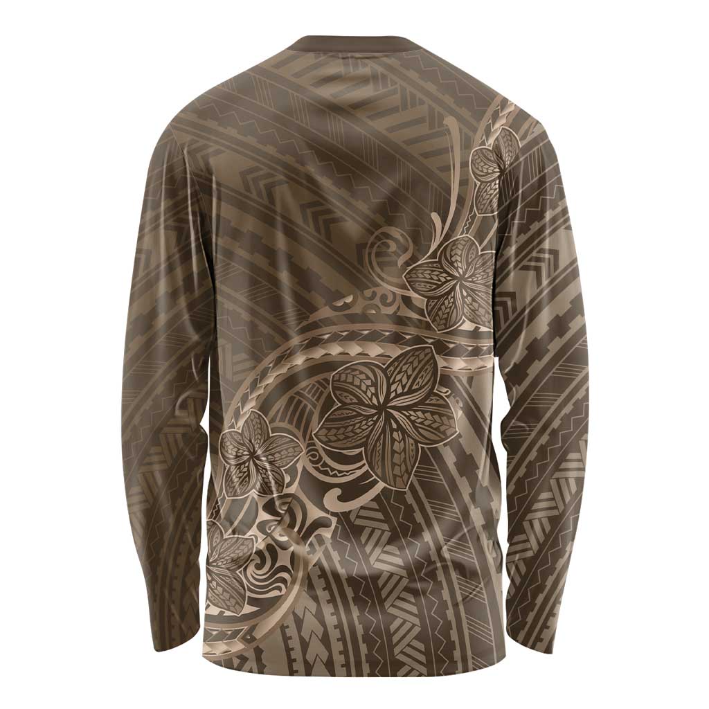 Brown Polynesia Plumeria Tattoo Long Sleeve Shirt