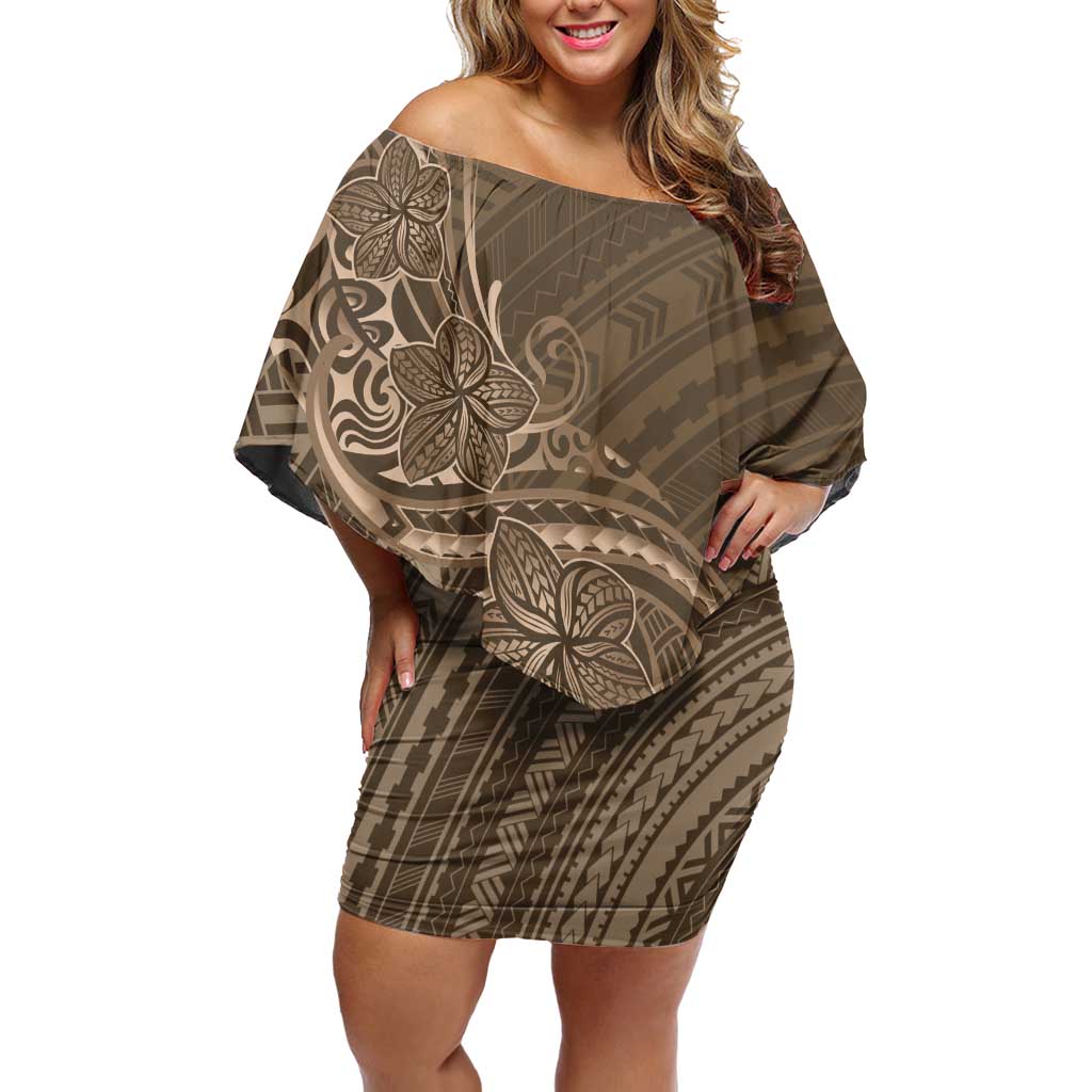 Brown Polynesia Plumeria Tattoo Off Shoulder Short Dress LT14 Women Brown - Polynesian Pride