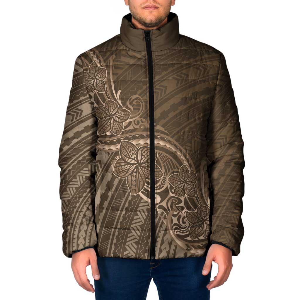 Brown Polynesia Plumeria Tattoo Padded Jacket LT14 Men Brown - Polynesian Pride