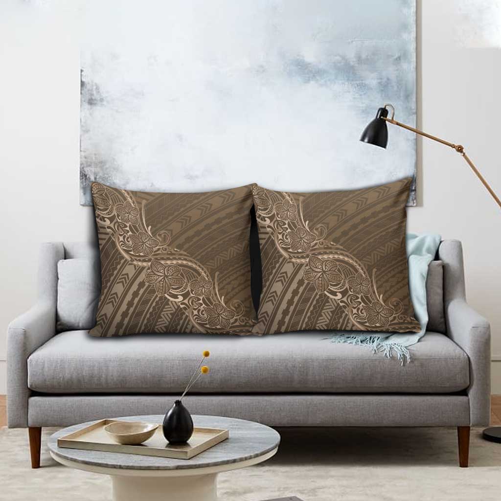Brown Polynesia Plumeria Tattoo Pillow Cover