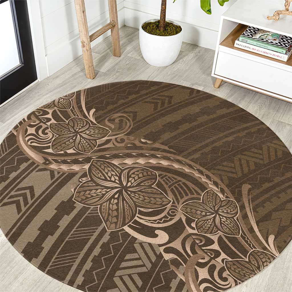 Brown Polynesia Plumeria Tattoo Round Carpet