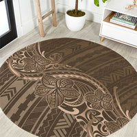 Brown Polynesia Plumeria Tattoo Round Carpet