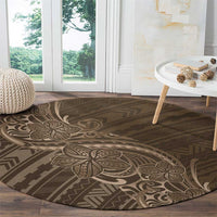 Brown Polynesia Plumeria Tattoo Round Carpet