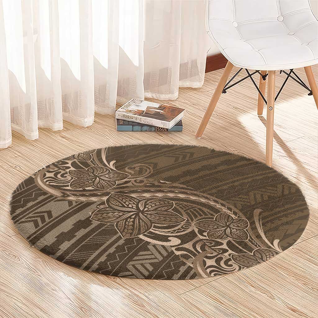 Brown Polynesia Plumeria Tattoo Round Carpet