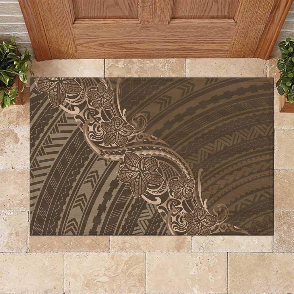 Brown Polynesia Plumeria Tattoo Rubber Doormat LT14 Brown - Polynesian Pride
