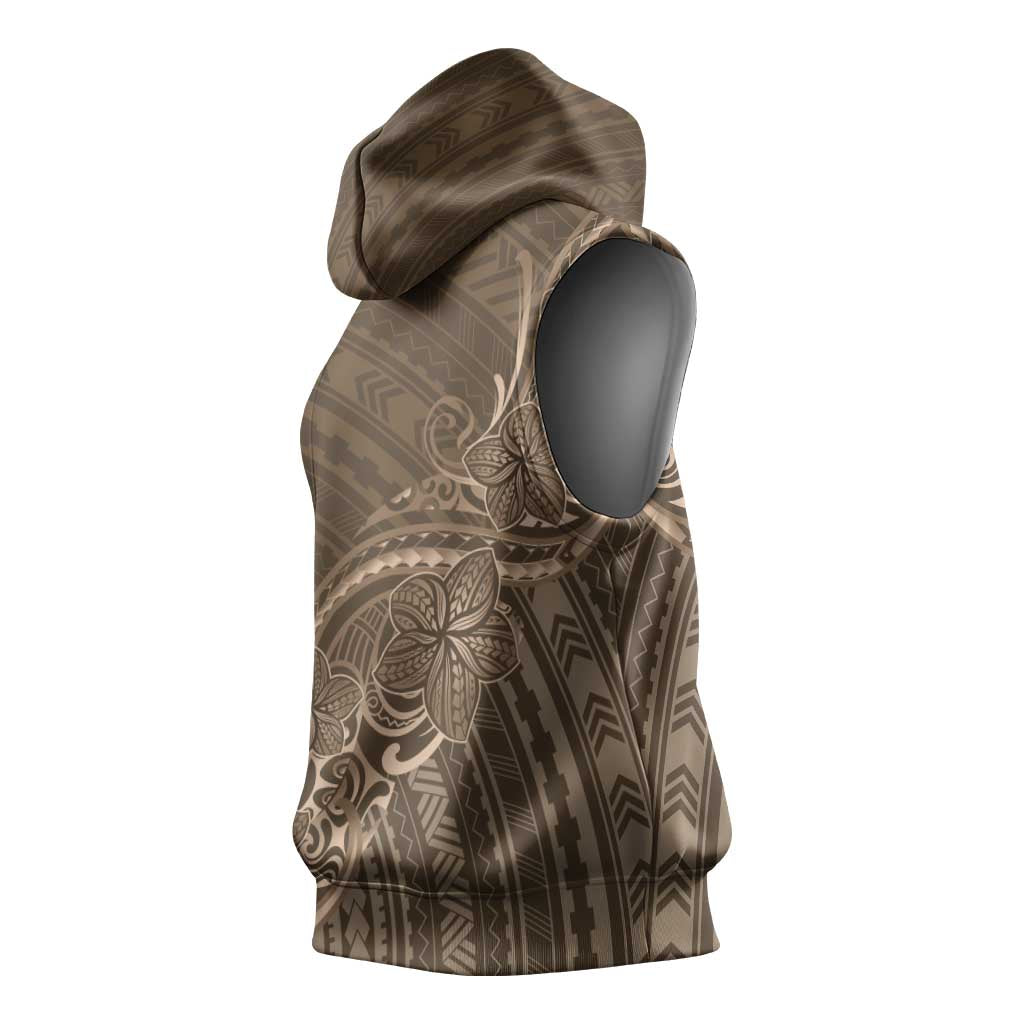 Brown Polynesia Plumeria Tattoo Sleeveless Hoodie