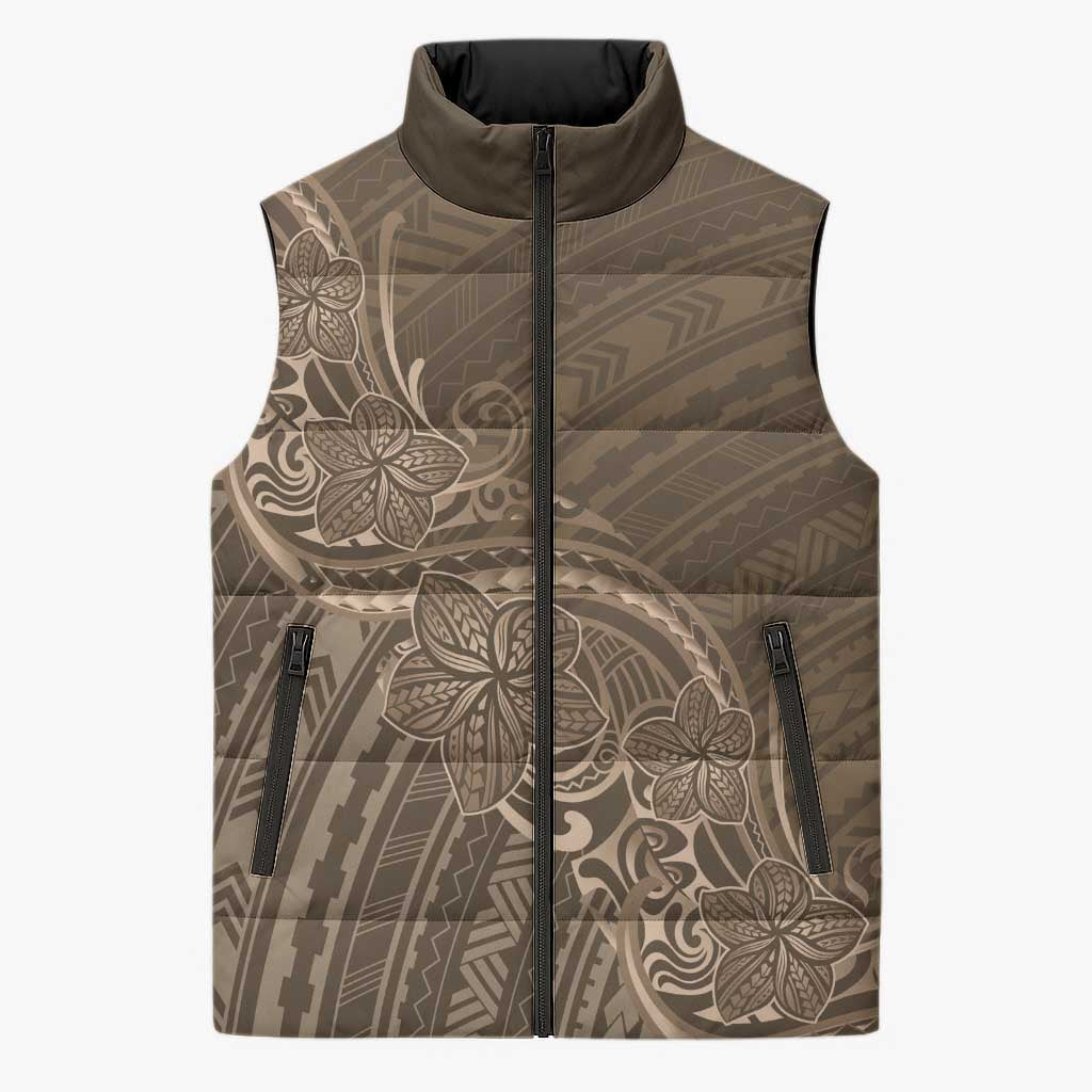 Brown Polynesia Plumeria Tattoo Sleeveless Puffer Jacket LT14 Unisex Brown - Polynesian Pride