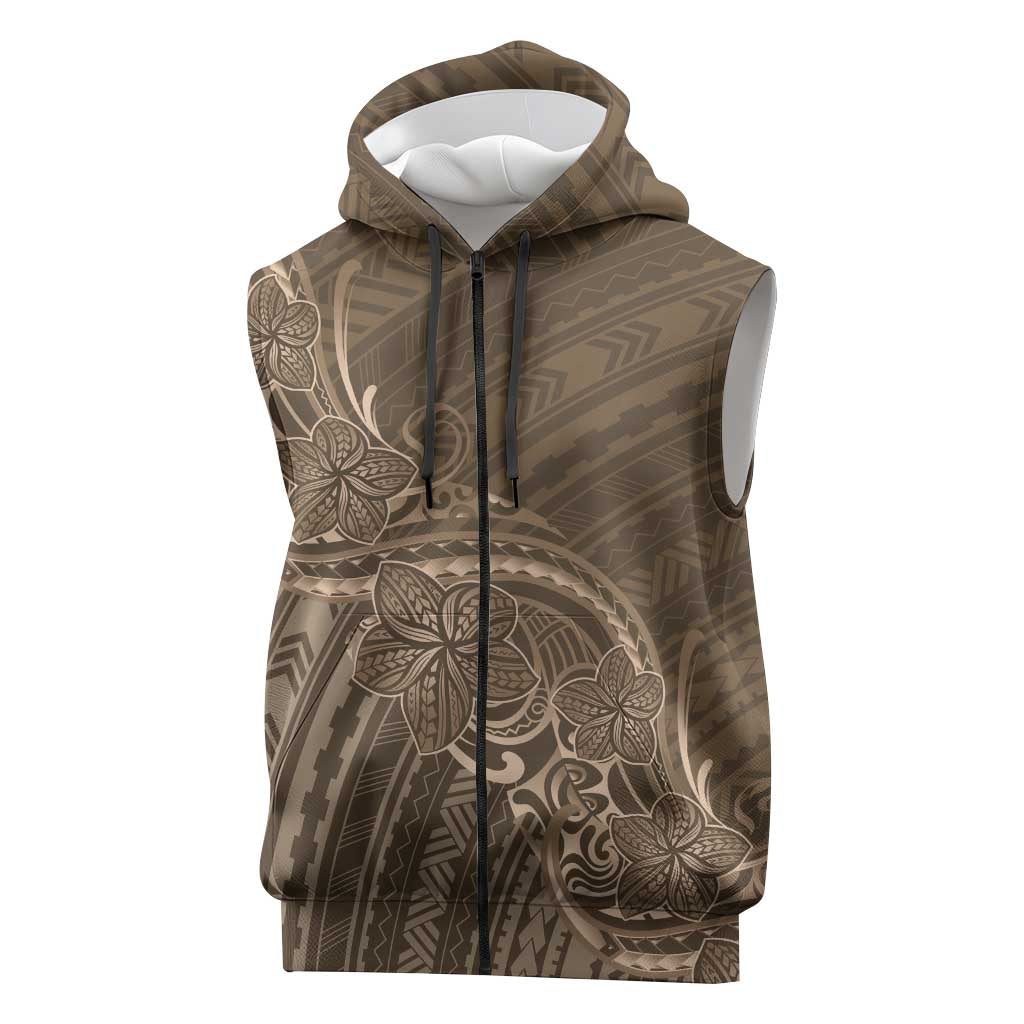 Brown Polynesia Plumeria Tattoo Sleeveless Zip Hoodie LT14 Brown - Polynesian Pride