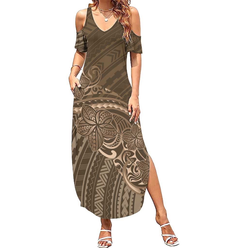 Brown Polynesia Plumeria Tattoo Summer Maxi Dress LT14 Women Brown - Polynesian Pride