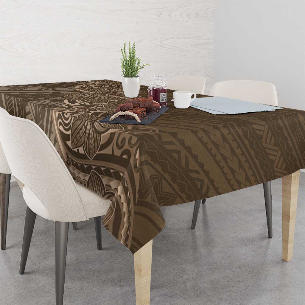 Brown Polynesia Plumeria Tattoo Tablecloth