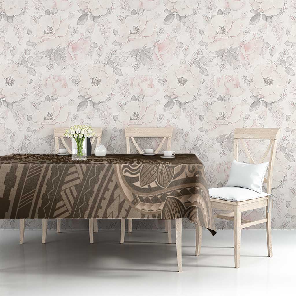 Brown Polynesia Plumeria Tattoo Tablecloth