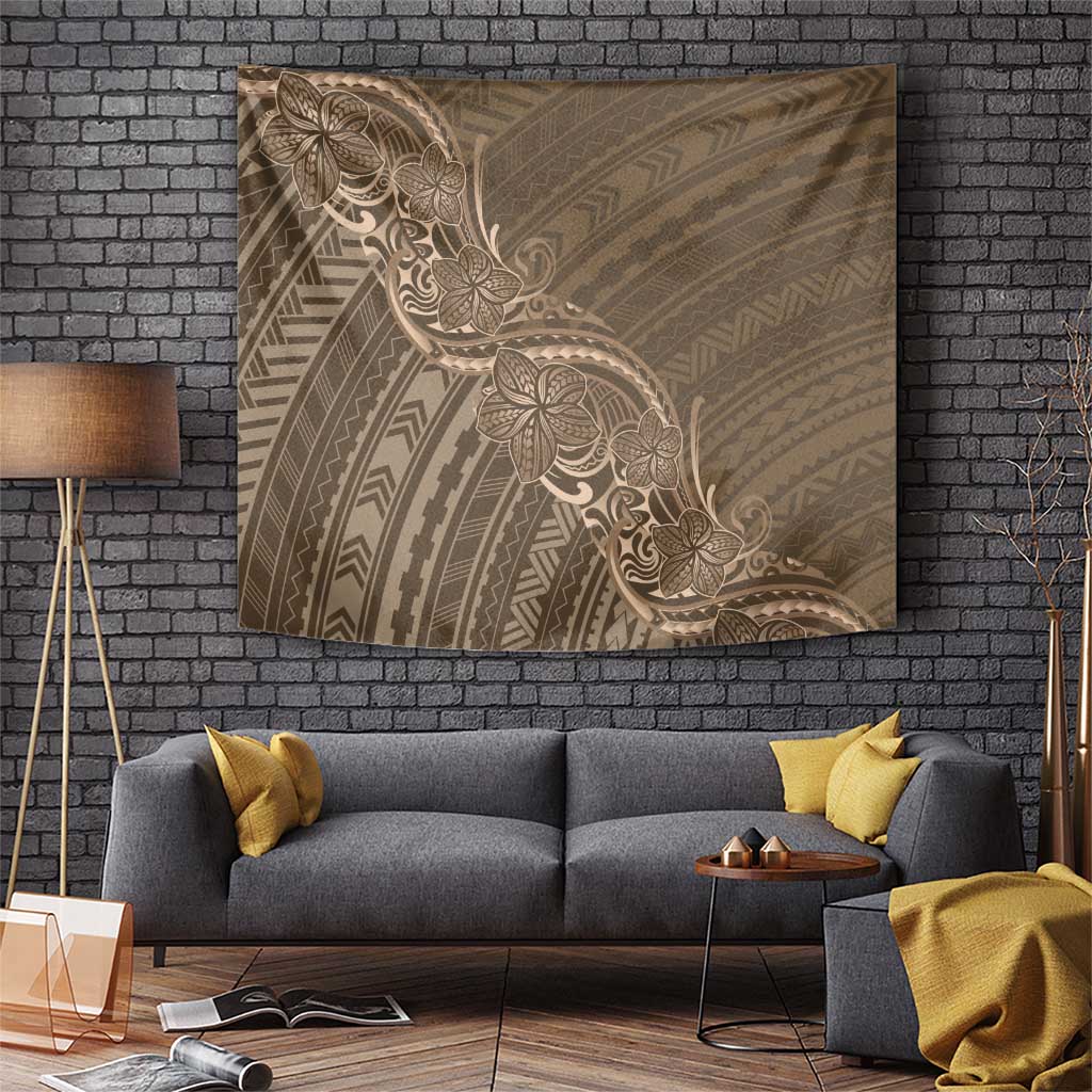 Brown Polynesia Plumeria Tattoo Tapestry
