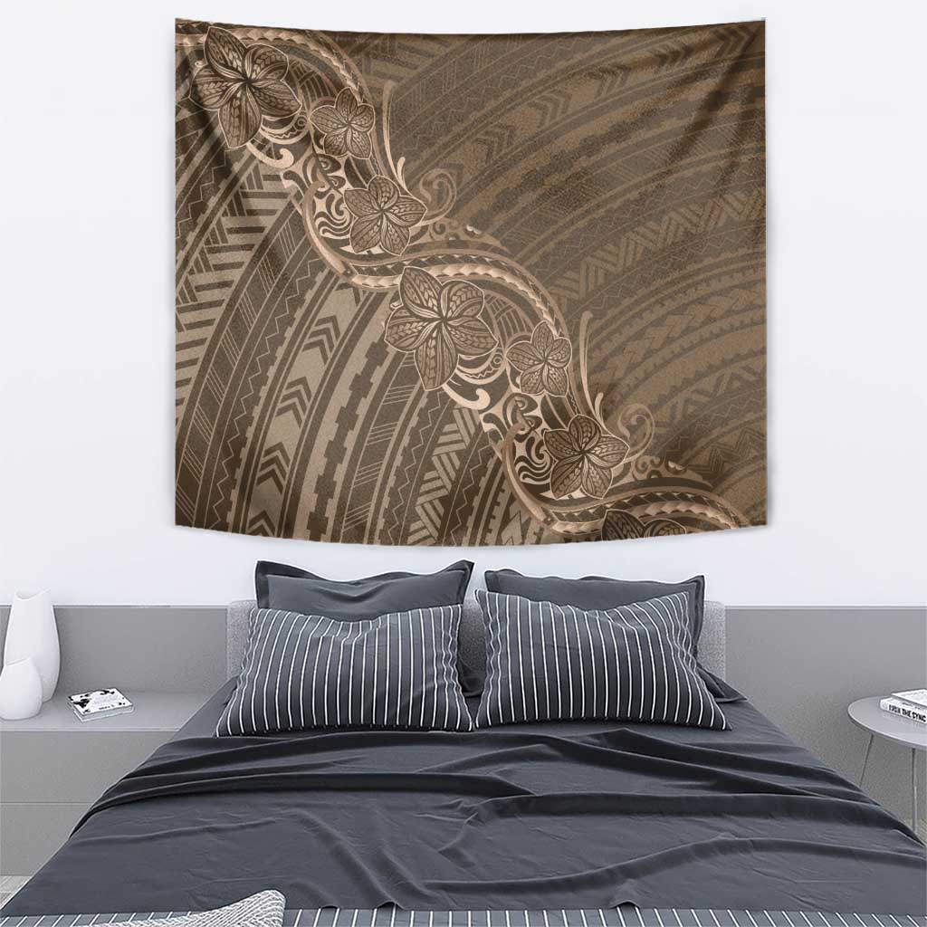 Brown Polynesia Plumeria Tattoo Tapestry
