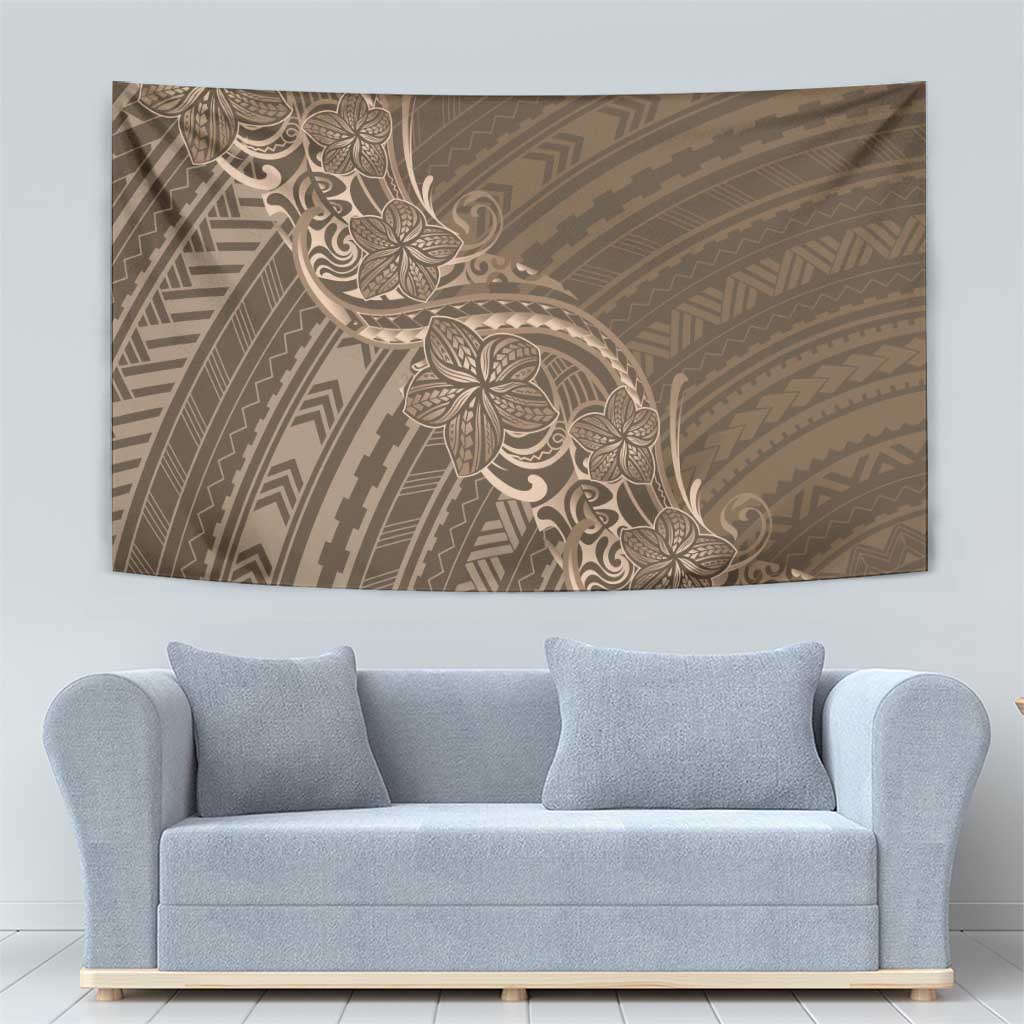 Brown Polynesia Plumeria Tattoo Tapestry