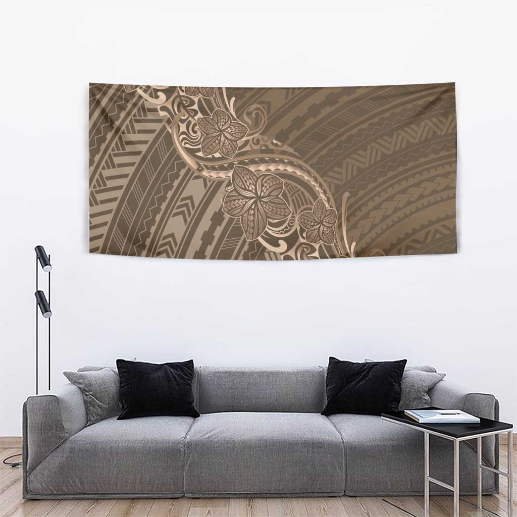 Brown Polynesia Plumeria Tattoo Tapestry