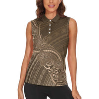 Brown Polynesia Plumeria Tattoo Women Sleeveless Polo Shirt