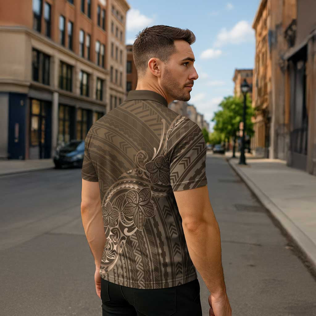 Brown Polynesia Plumeria Tattoo Zipper Polo Shirt LT14 - Polynesian Pride