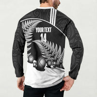 Custom New Zealand Silver Fern Petanque Button Sweatshirt Aotearoa Maori Pattern