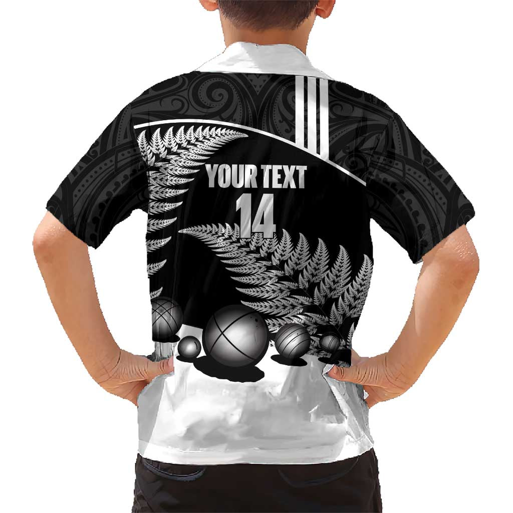 Custom New Zealand Silver Fern Petanque Kid Hawaiian Shirt Aotearoa Maori Pattern