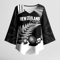Custom New Zealand Silver Fern Petanque Kimono Sleeve Blouse Aotearoa Maori Pattern