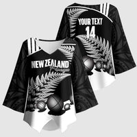 Custom New Zealand Silver Fern Petanque Kimono Sleeve Blouse Aotearoa Maori Pattern