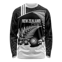 Custom New Zealand Silver Fern Petanque Long Sleeve Shirt Aotearoa Maori Pattern LT14 Unisex Black - Polynesian Pride