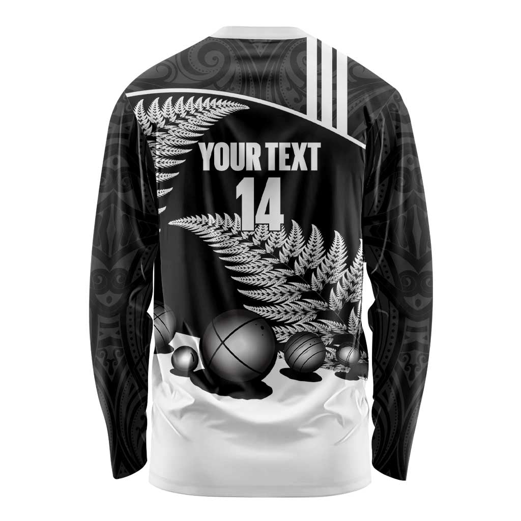 Custom New Zealand Silver Fern Petanque Long Sleeve Shirt Aotearoa Maori Pattern LT14 - Polynesian Pride