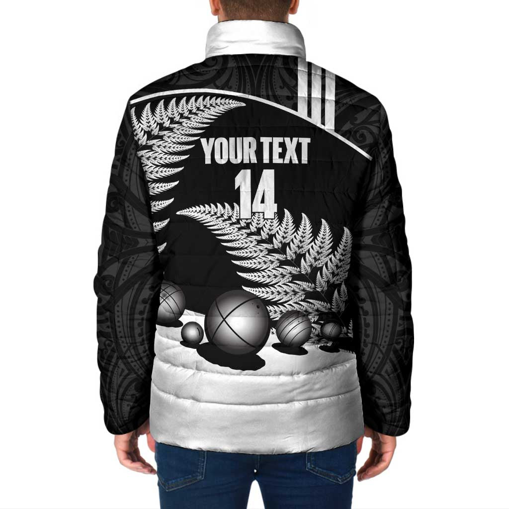 Custom New Zealand Silver Fern Petanque Padded Jacket Aotearoa Maori Pattern
