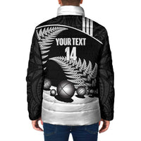Custom New Zealand Silver Fern Petanque Padded Jacket Aotearoa Maori Pattern