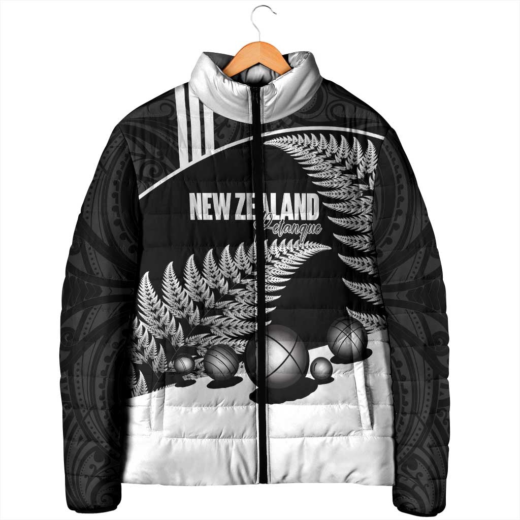 Custom New Zealand Silver Fern Petanque Padded Jacket Aotearoa Maori Pattern