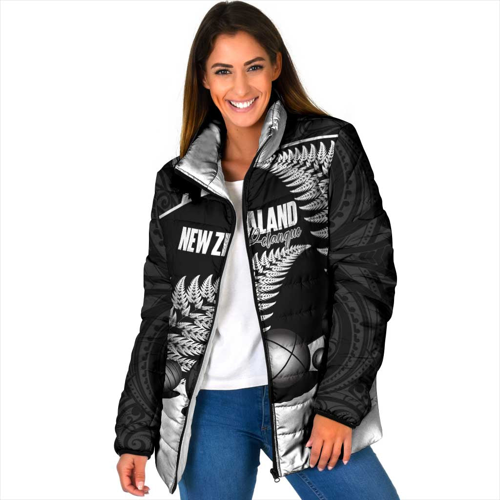 Custom New Zealand Silver Fern Petanque Padded Jacket Aotearoa Maori Pattern