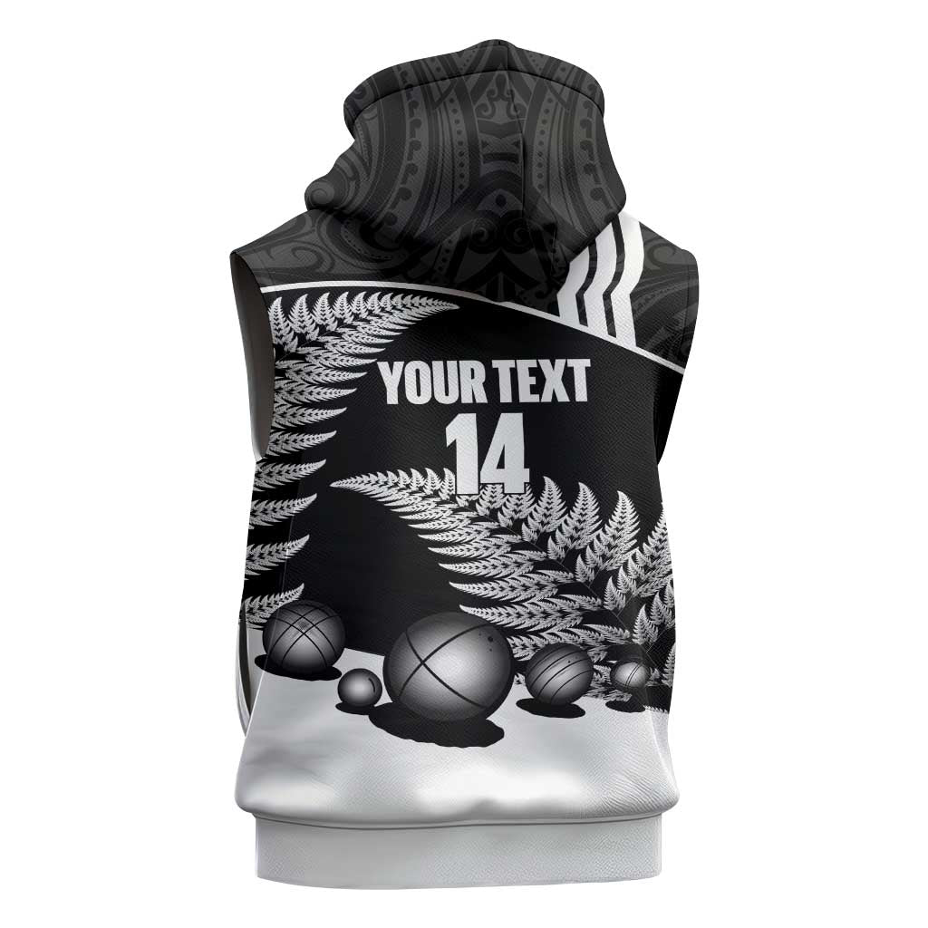 Custom New Zealand Silver Fern Petanque Sleeveless Hoodie Aotearoa Maori Pattern