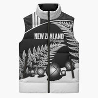 Custom New Zealand Silver Fern Petanque Sleeveless Puffer Jacket Aotearoa Maori Pattern LT14 Unisex Black - Polynesian Pride