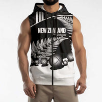 Custom New Zealand Silver Fern Petanque Sleeveless Zip Hoodie Aotearoa Maori Pattern LT14 - Polynesian Pride