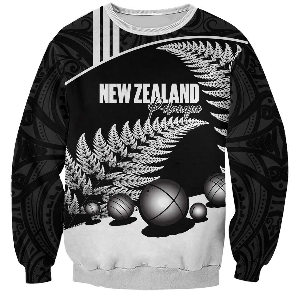 Custom New Zealand Silver Fern Petanque Sweatshirt Aotearoa Maori Pattern