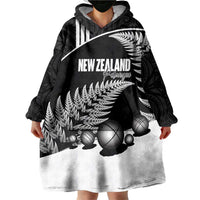 Custom New Zealand Silver Fern Petanque Wearable Blanket Hoodie Aotearoa Maori Pattern LT14 - Polynesian Pride