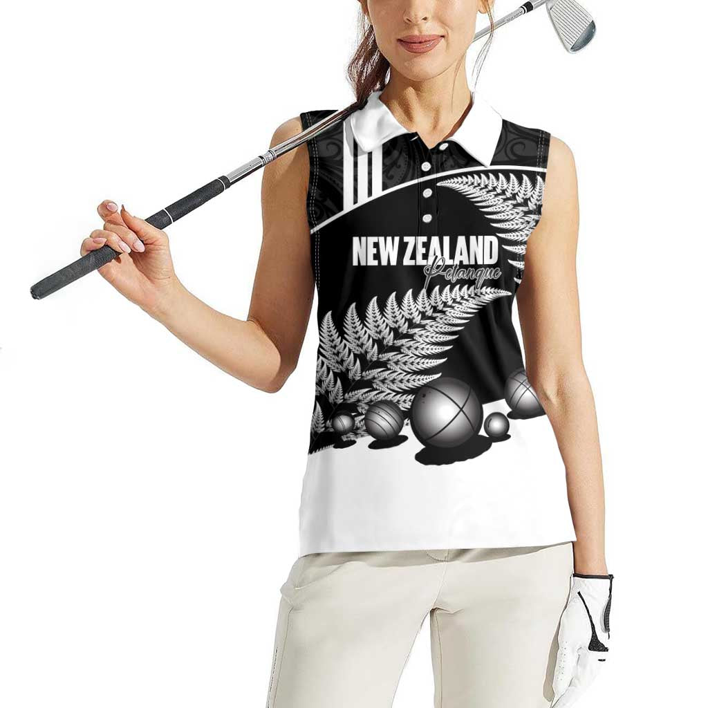 Custom New Zealand Silver Fern Petanque Women Sleeveless Polo Shirt Aotearoa Maori Pattern LT14 - Polynesian Pride