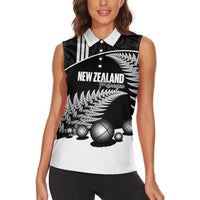 Custom New Zealand Silver Fern Petanque Women Sleeveless Polo Shirt Aotearoa Maori Pattern LT14 - Polynesian Pride