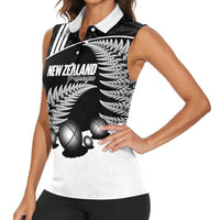 Custom New Zealand Silver Fern Petanque Women Sleeveless Polo Shirt Aotearoa Maori Pattern LT14 - Polynesian Pride