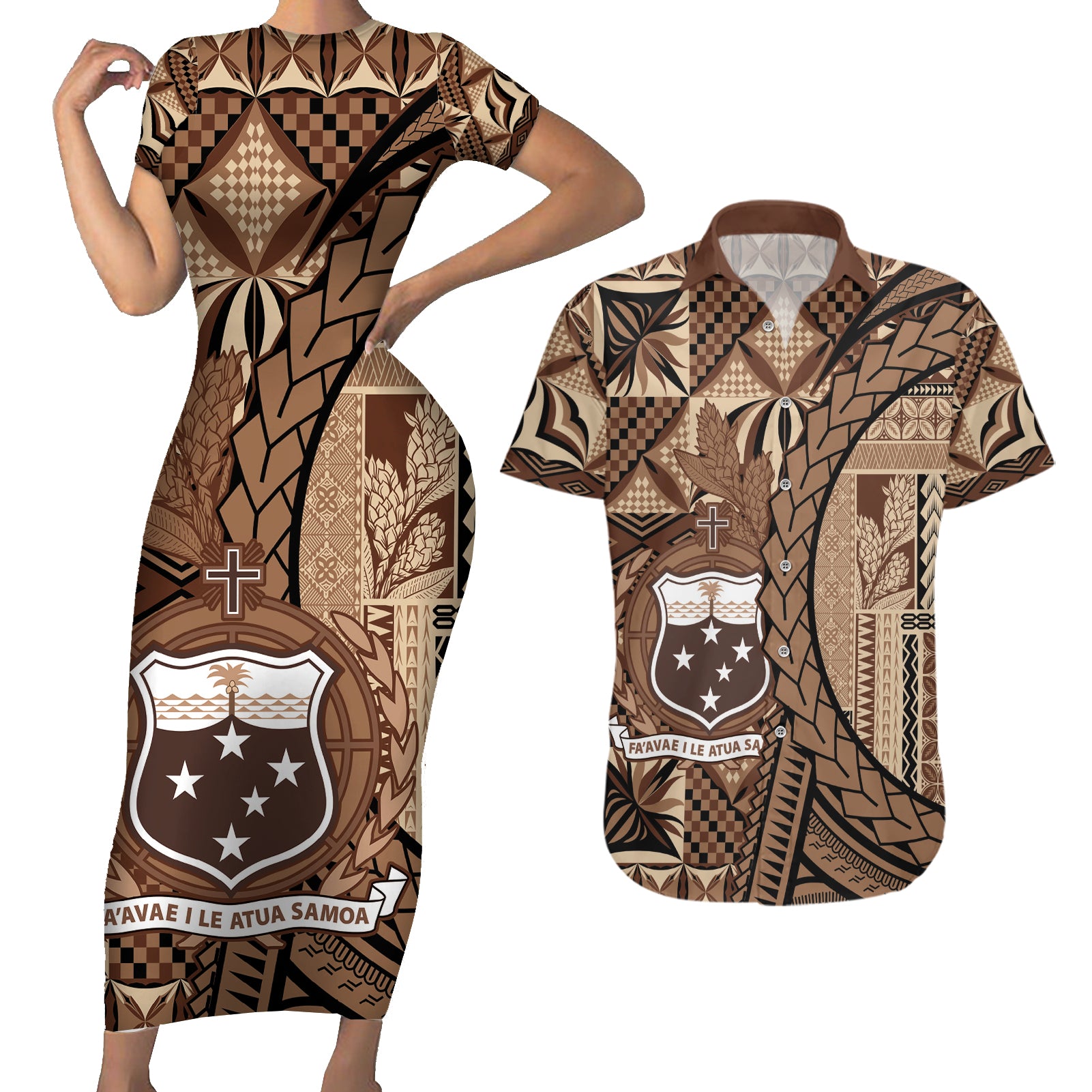 Samoa Siapo Couples Matching Short Sleeve Bodycon Dress and Hawaiian Shirt Happy Independence Day Vintage Vibes