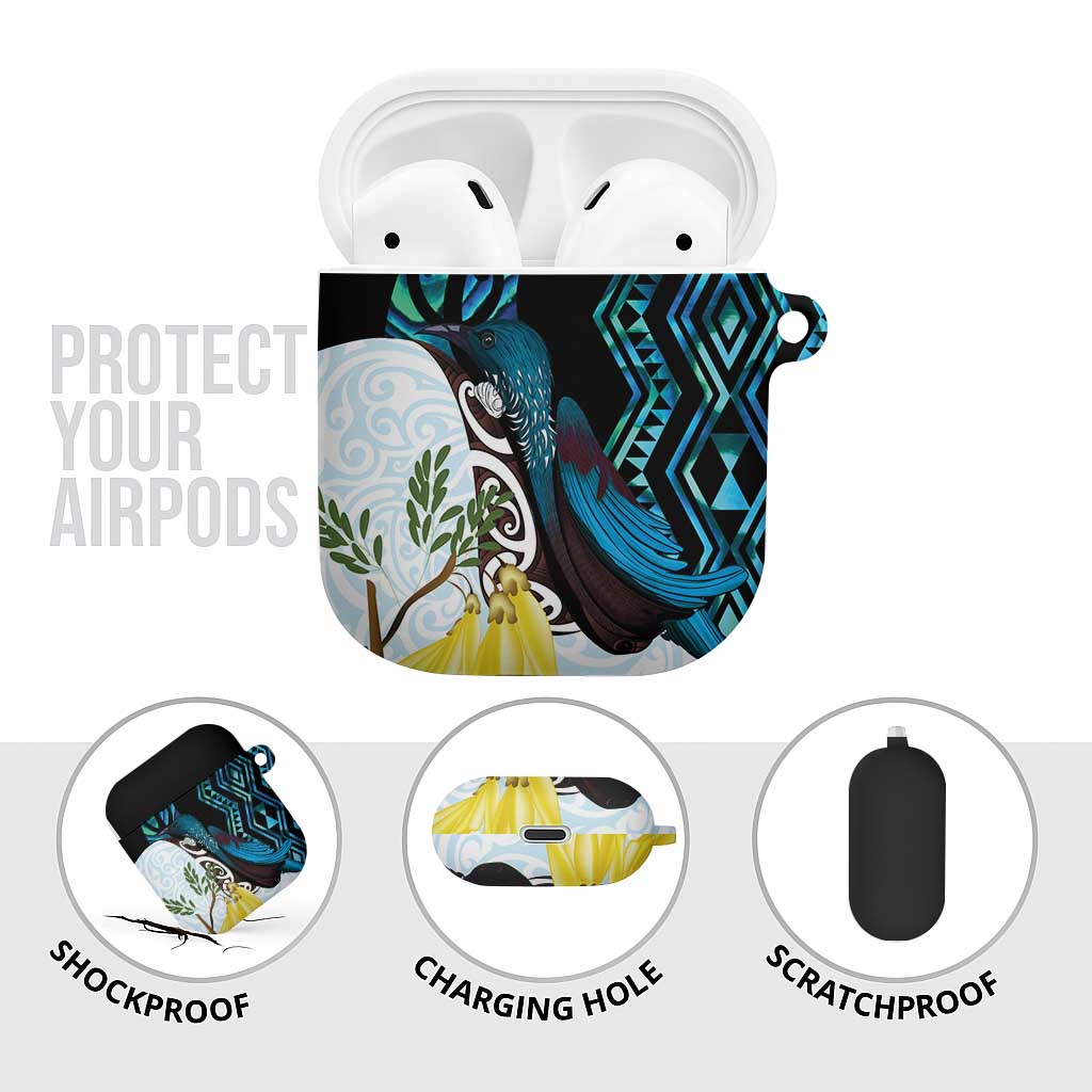 New Zealand Silver Fern Tui Bird AirPods Case Maori Kowhai Paua Shell Taniko Motifs - Polynesian Pride