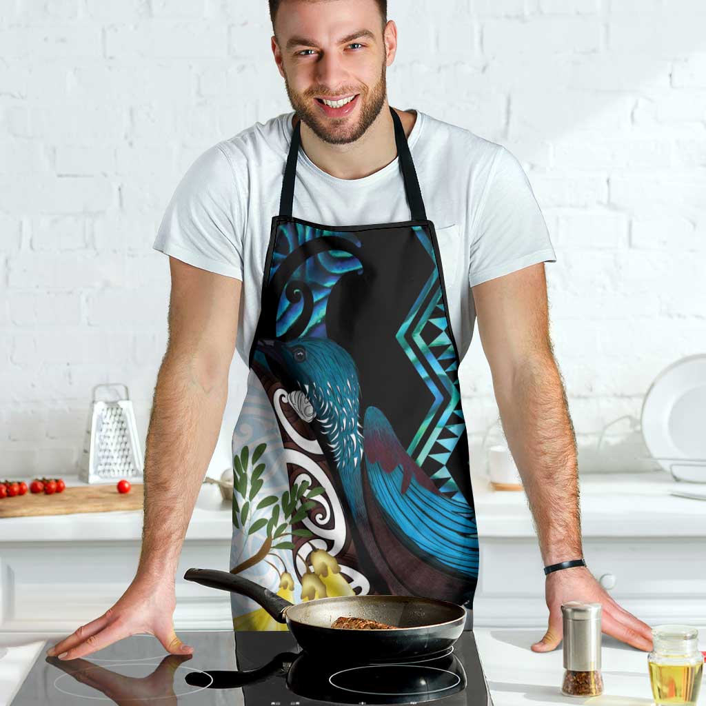 New Zealand Silver Fern Tui Bird Apron Maori Kowhai Paua Shell Taniko Motifs - Polynesian Pride