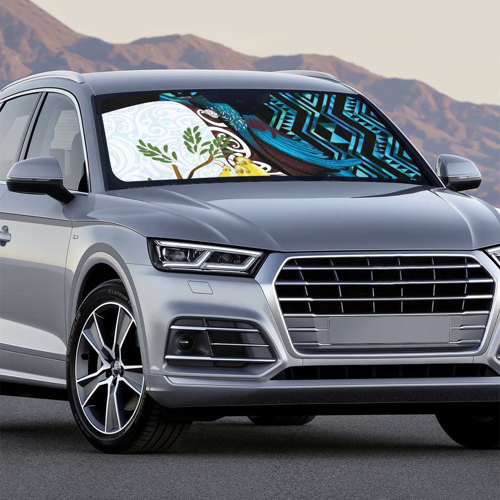 New Zealand Silver Fern Tui Bird Auto Sun Shade Maori Kowhai Paua Shell Taniko Motifs - Polynesian Pride